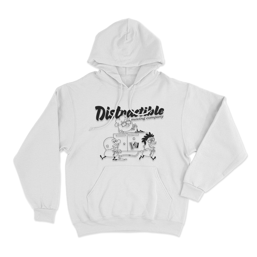 Distractible Moving Company Unisex Hoodie White Distractible Moving Company Unisex Hoodie White
