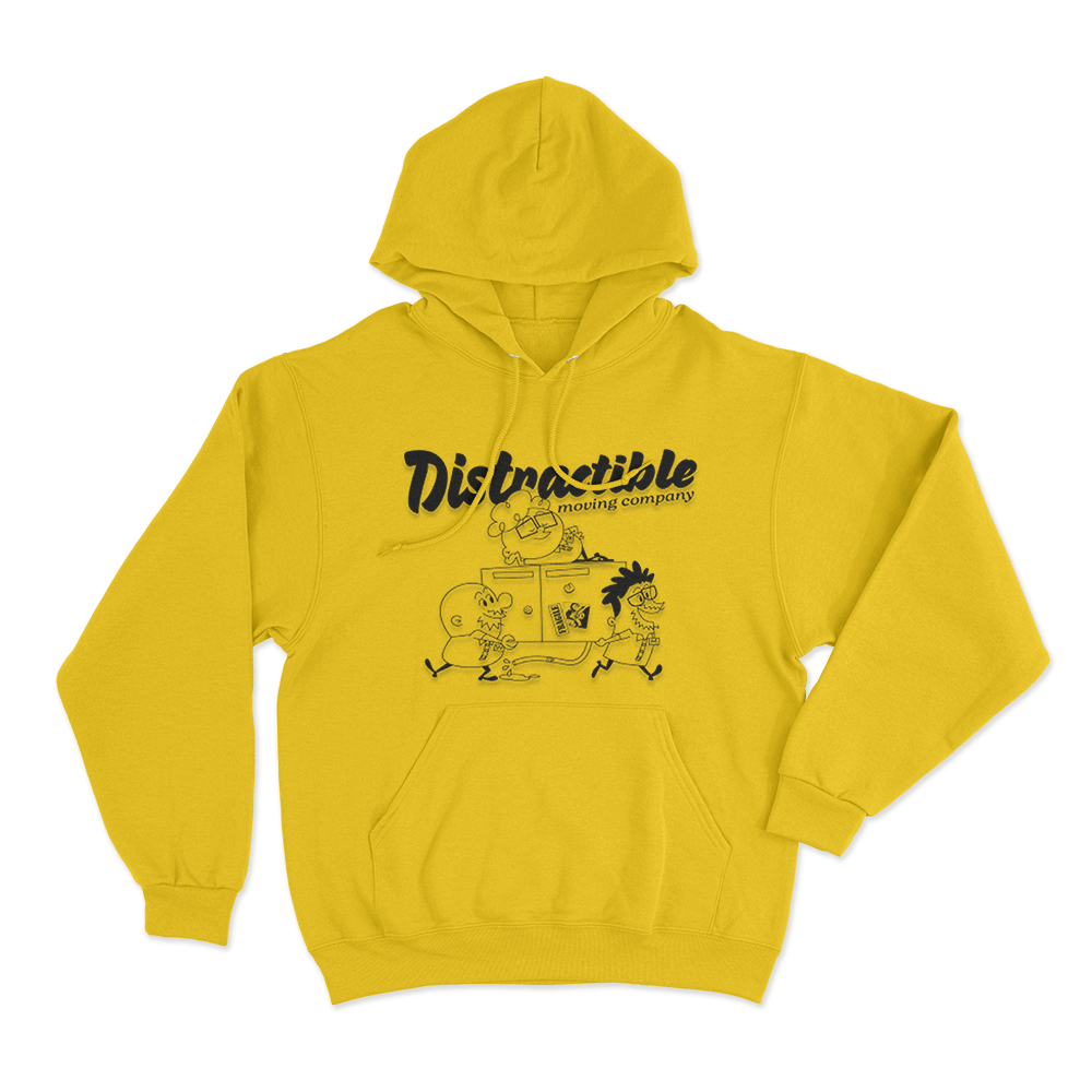 Distractible Moving Company Unisex Hoodie Yellow Distractible Moving Company Unisex Hoodie Yellow